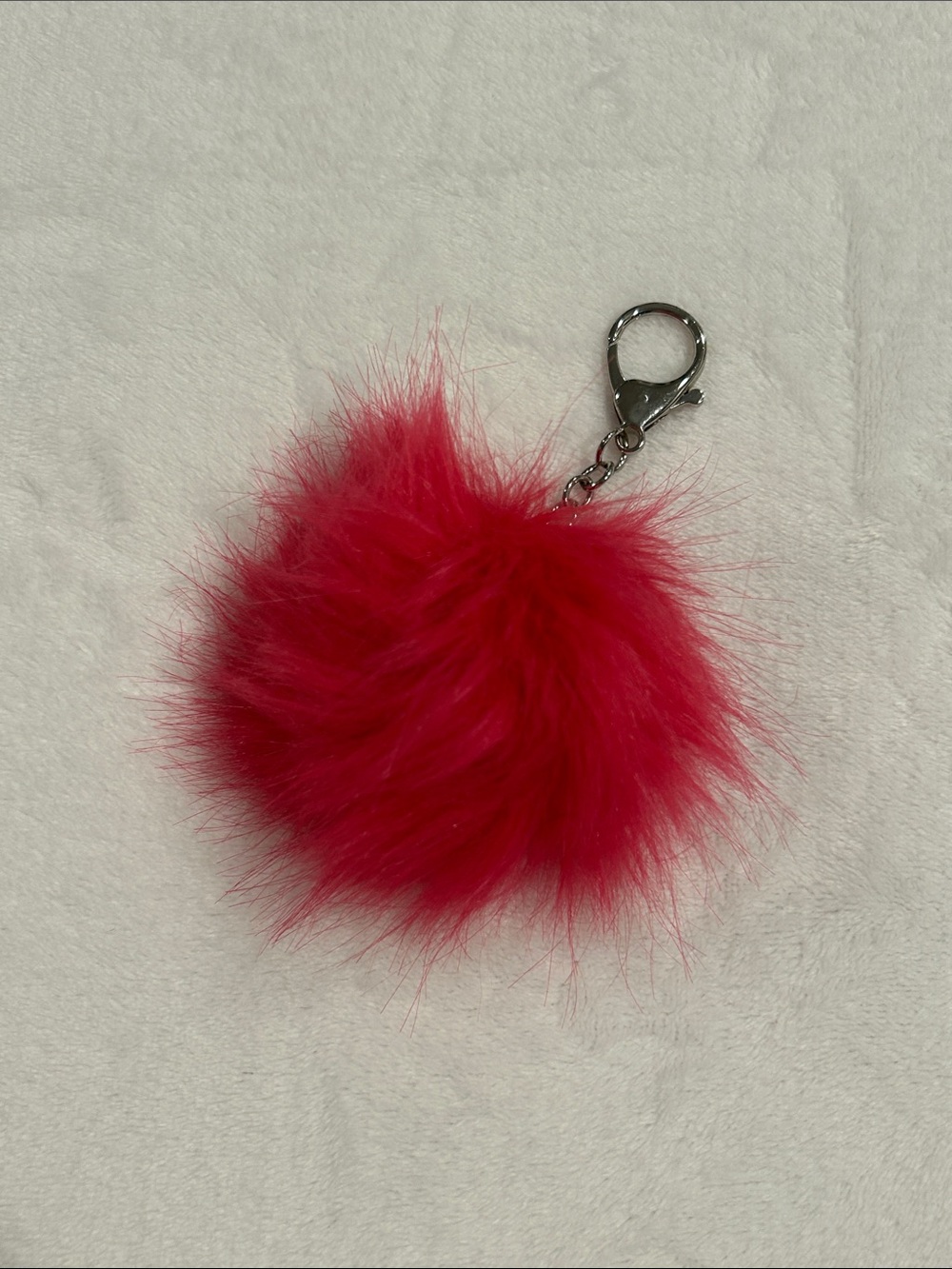 Hot Pink Faux Fur Pom Pom Keychain